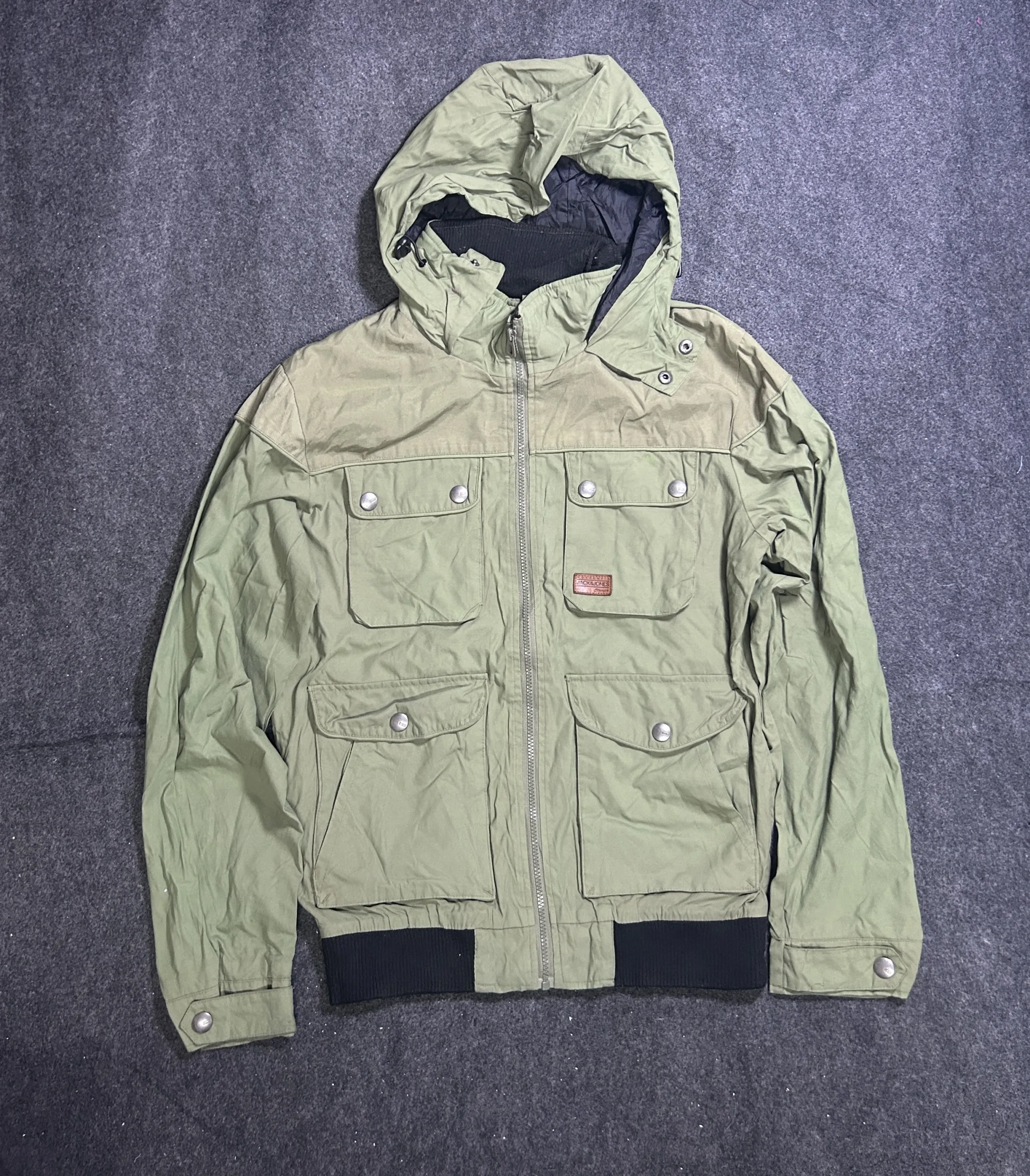 Jack &Amp; Jones J&Amp;J75 Green Hooded Utility Jacket | Vintage Park Jacket | L 2 thrift jackets india