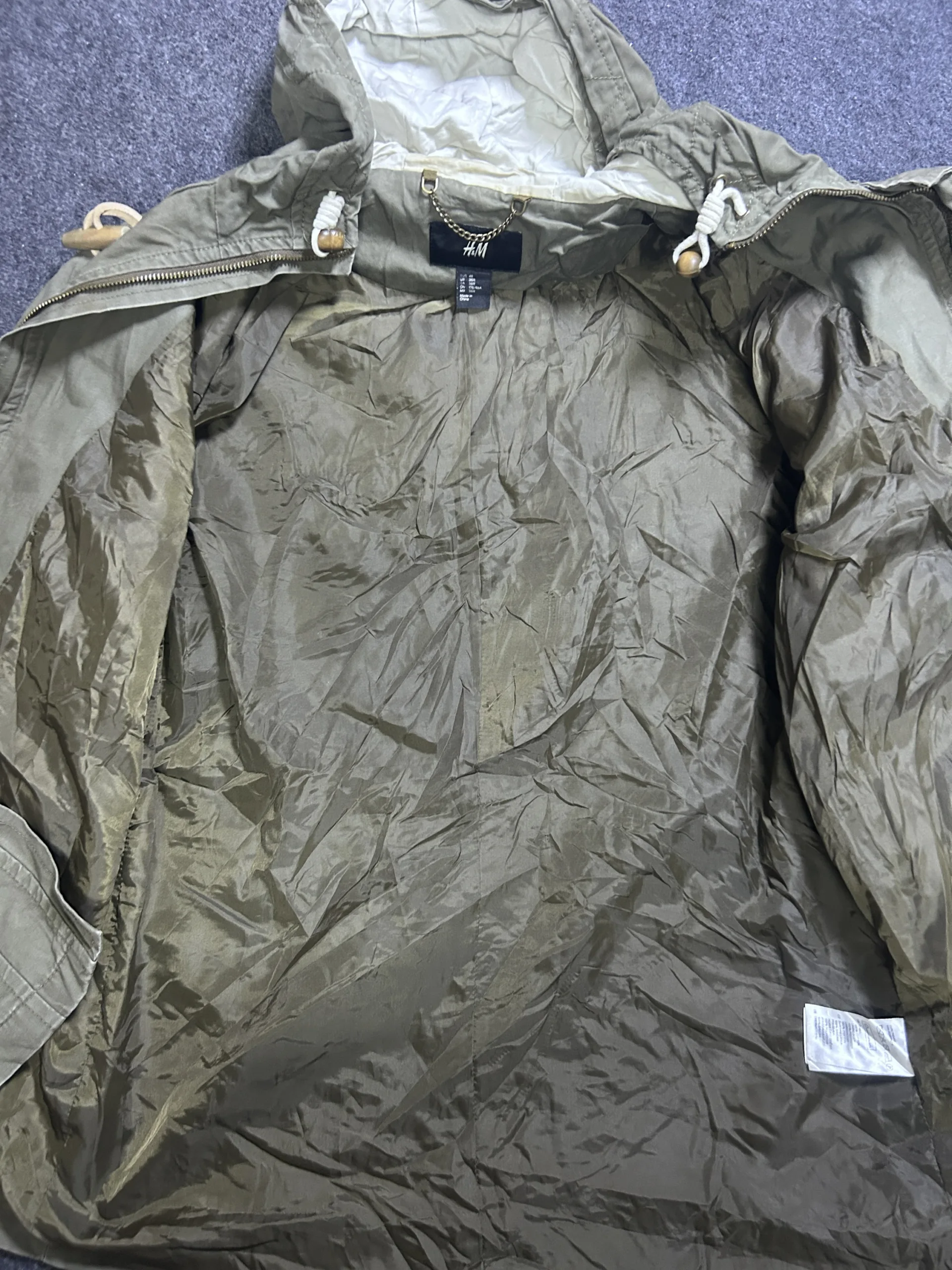H&Amp;M Olive Green Hooded Field Jacket | Cotton Utility Parka | L 8 thrift jackets india