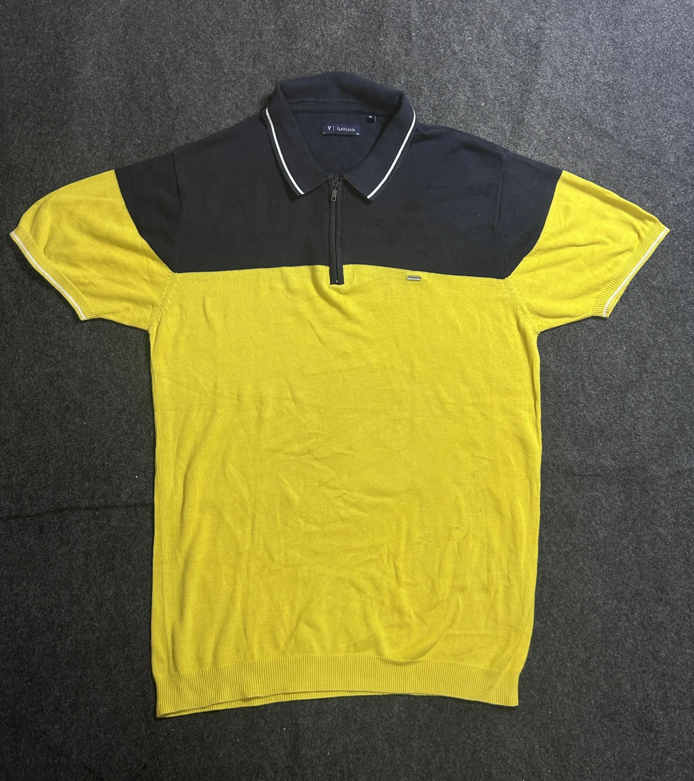 Van Heusen Yellow &Amp; Navy Polo Shirt 100% Cotton | Men’s 44–46 1 thrift polo shirts india