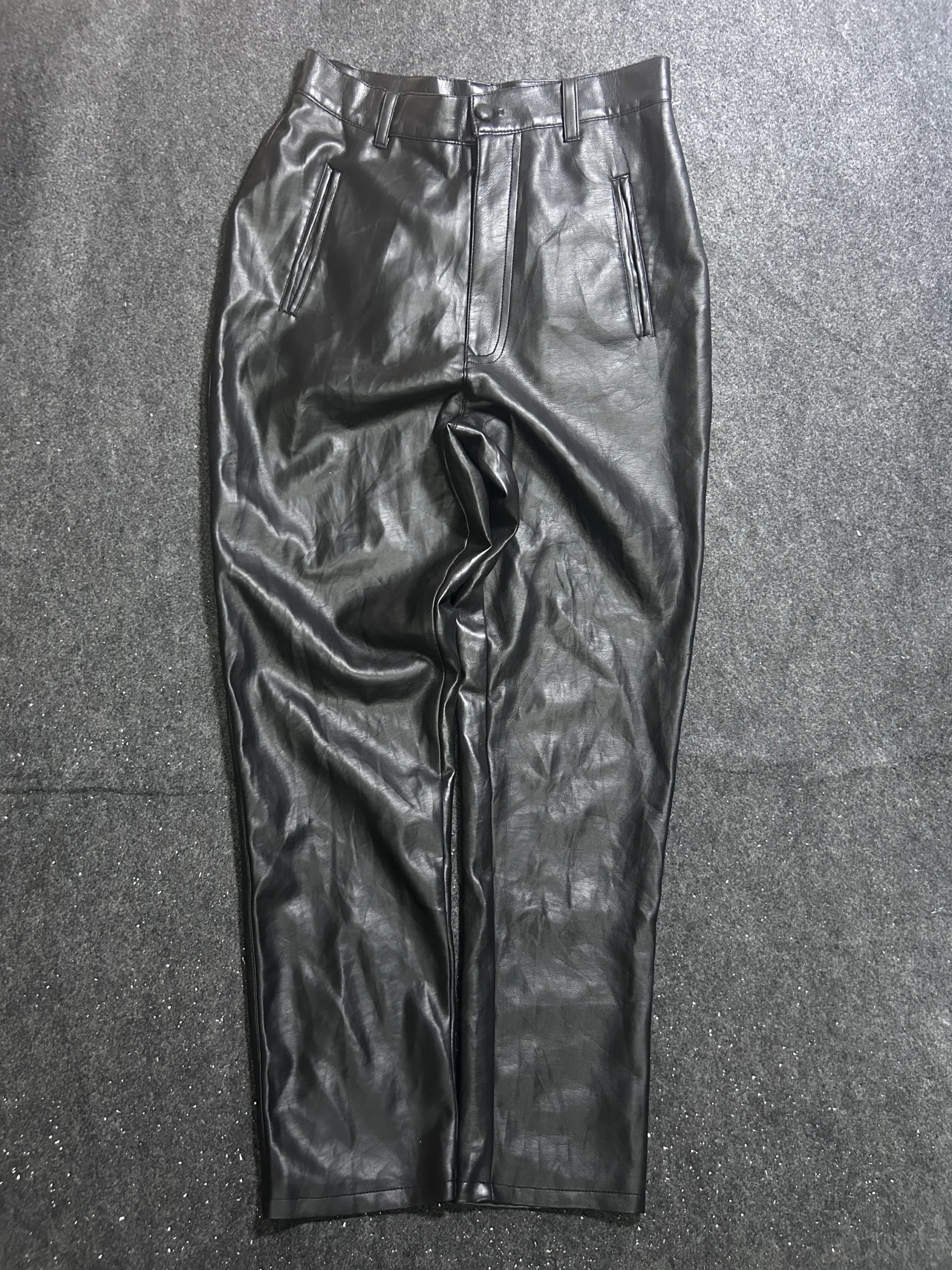 Black Faux Leather Pu Women'S Pants Straight | S 1 online thrift store india
