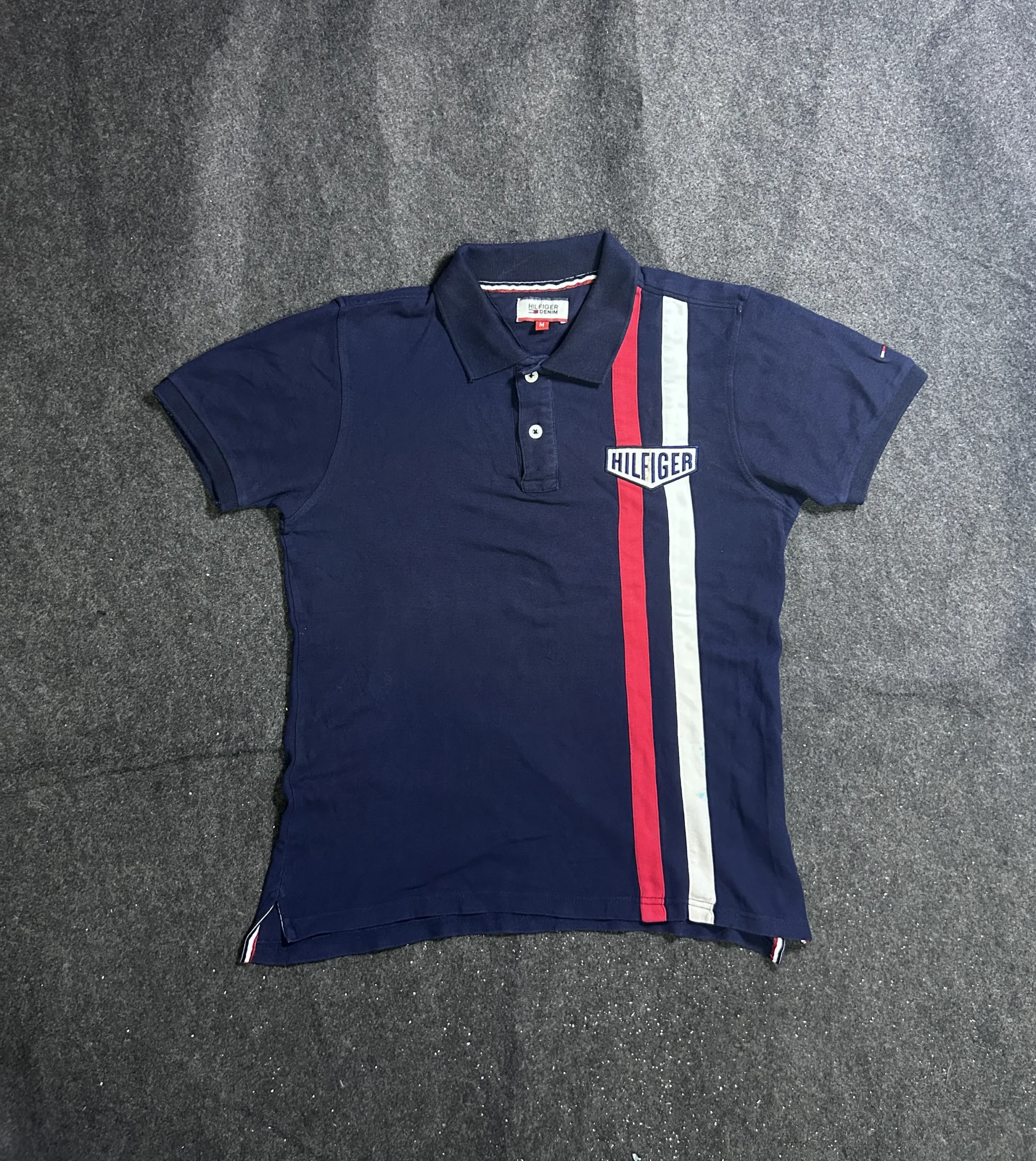 Tommy Hilfiger Denim Navy Blue Striped Logo Polo T-Shirt 1 thrift polo shirts india