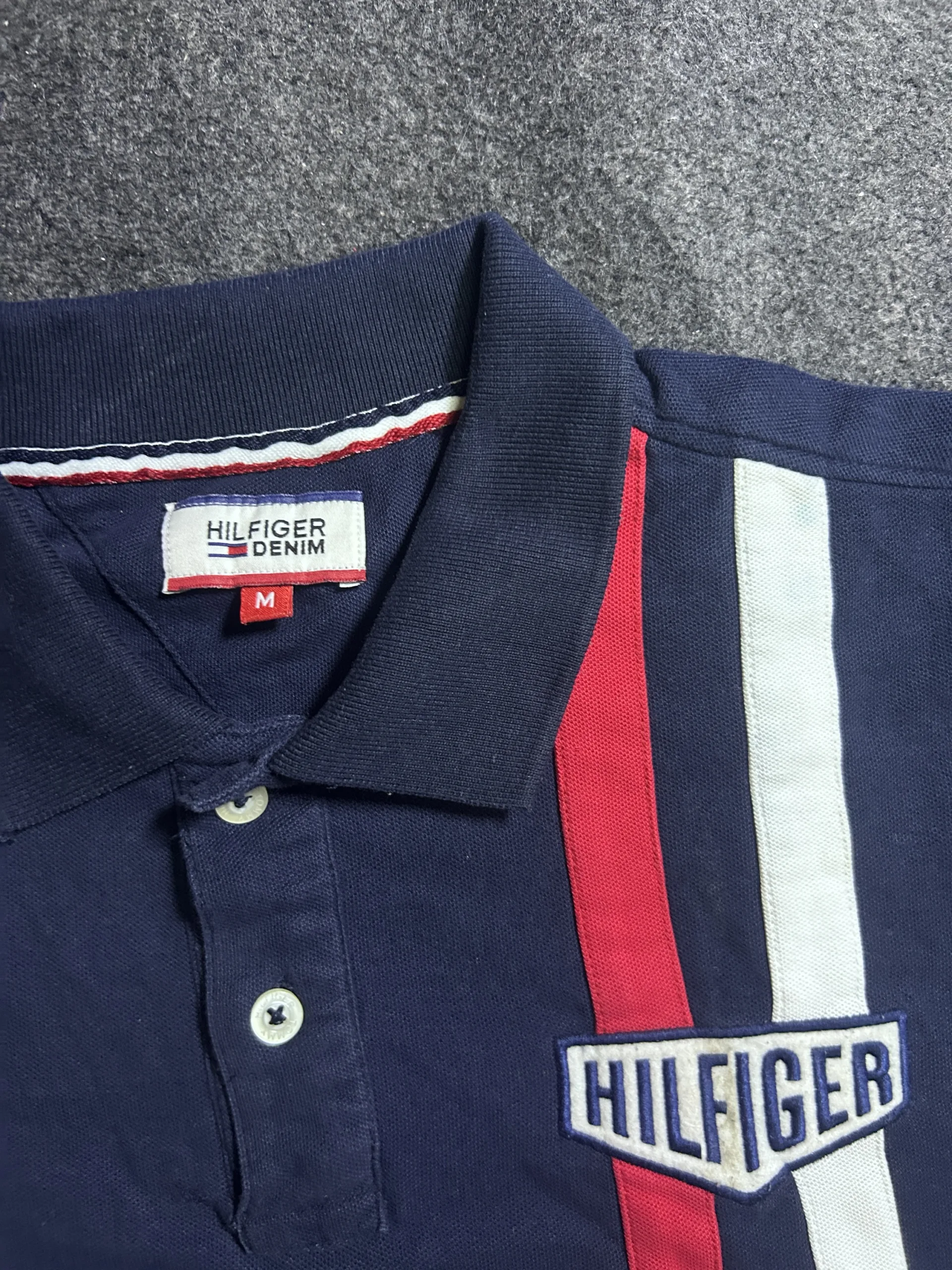 Tommy Hilfiger Denim Navy Blue Striped Logo Polo T-Shirt 3 thrift polo shirts india