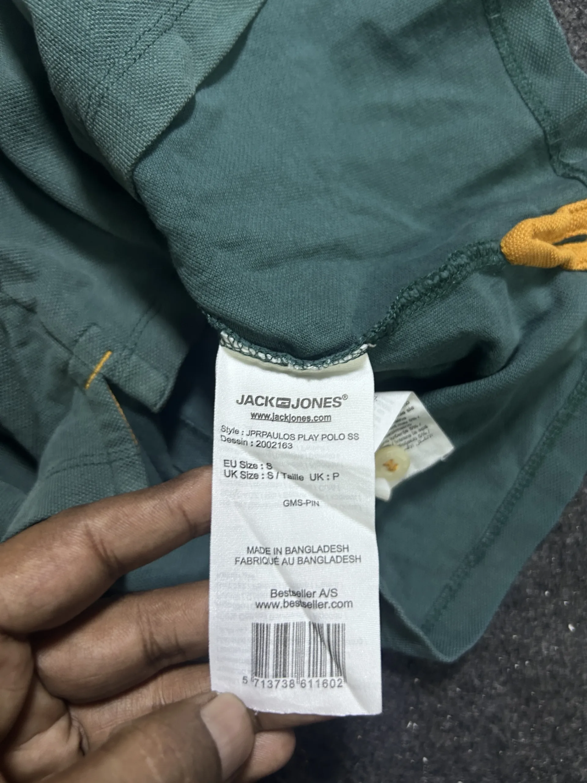 Jack & Jones Premium Green Polo T-Shirt with Contrast Collar & Sleeve Trim – Size S
