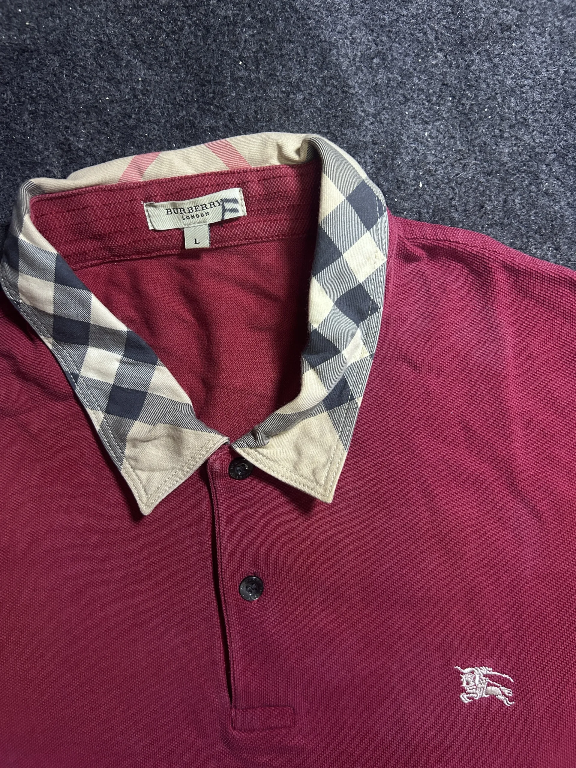 Burberry London Red Polo Shirt with Check Collar | M