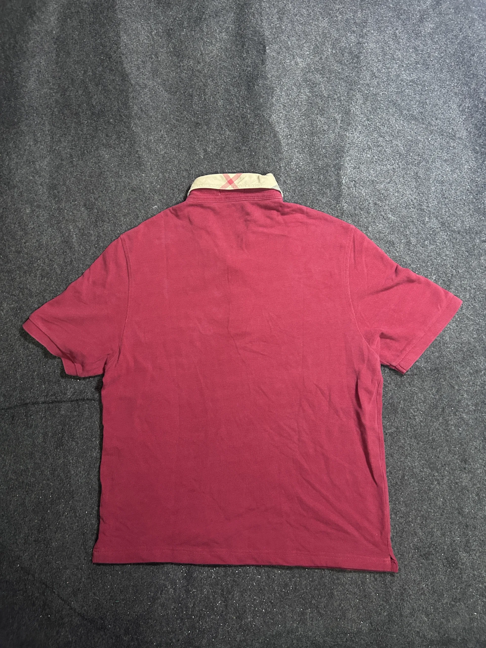 Burberry London Red Polo Shirt with Check Collar | M